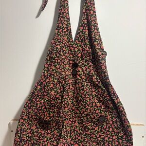 Lucy Black and Red Cherry Patterned halter top